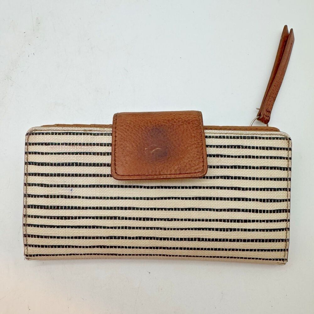 Vintage Fossil Madison Slim Clutch Wallet Cream Striped 7x 3.5” CC Organizer